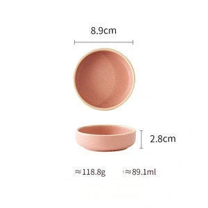 Pure Colour Matte Ceramic Plate Set with sesame point glaze in pink, grey, white, and blue