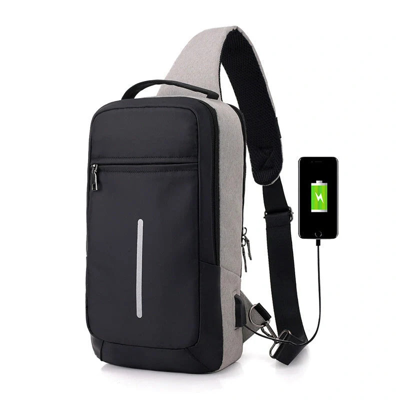 Anti-theft USB charging chest bag in polyester with laptop pocket