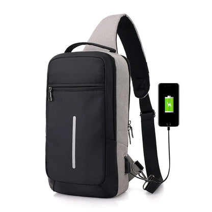 Anti-theft USB charging chest bag in polyester with laptop pocket