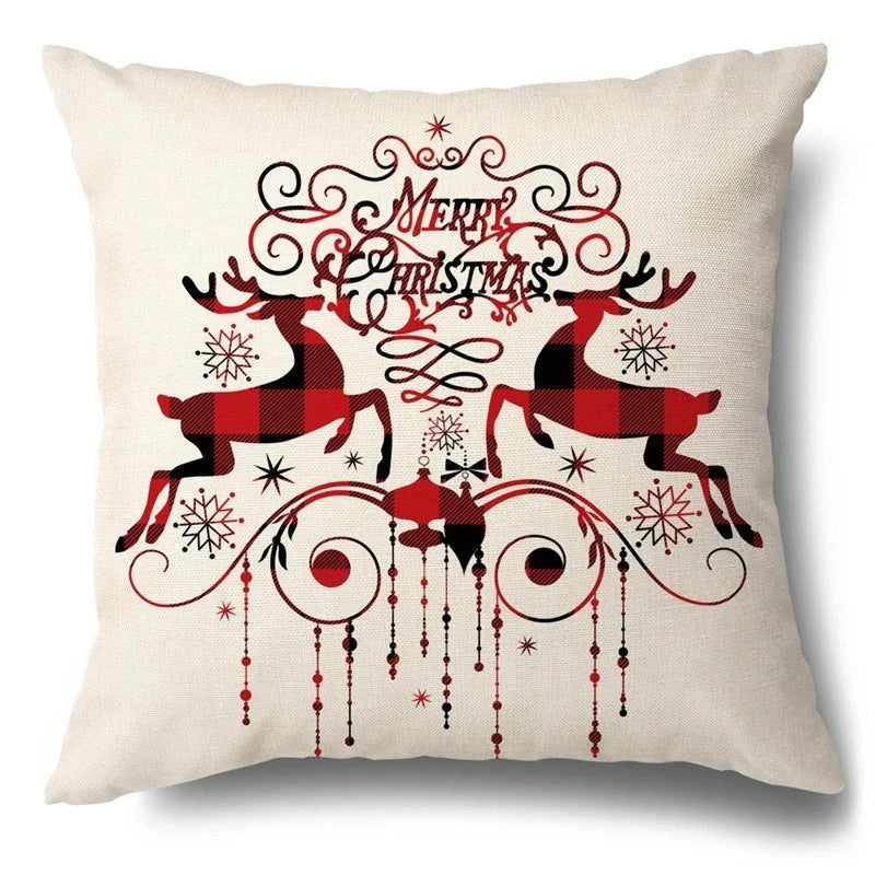 Christmas Hugging Pillowcase Flax Elk Design Sofa Cushion Cover with festive pattern