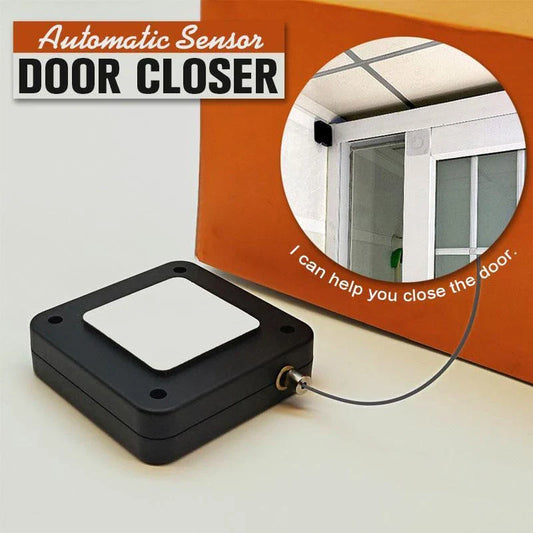 Automatic door closer with soft-close mechanism for sliding, glass, and swing doors. Premium steel construction and adjustable tension settings for reliable performance.