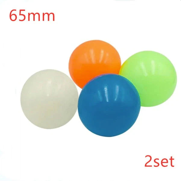 Premium Luminous Sticky Stress Relief Balls in various colors and sizes, with a glow-in-the-dark feature for a captivating and soothing relaxation experience.