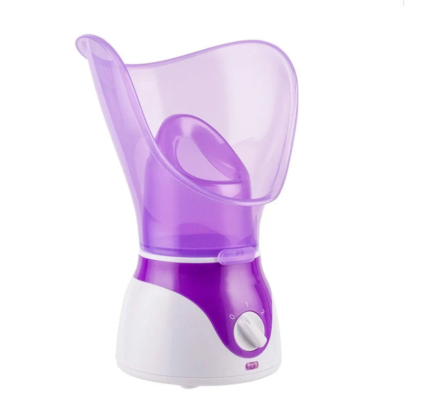 Purple facial steamer with dual conical cones for deep pore cleansing