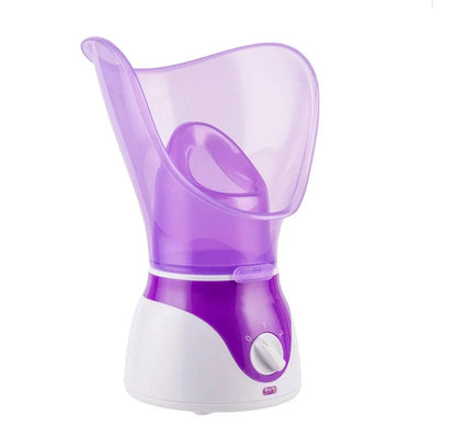 Purple facial steamer with dual conical cones for deep pore cleansing