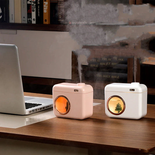 USB Camera-Shaped Desktop Humidifier with night light and aromatherapy function