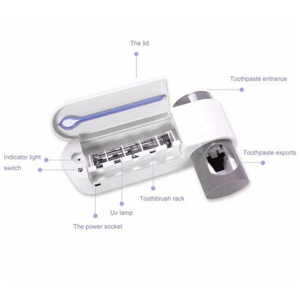 3-in-1 toothbrush holder with UV sterilizer and toothpaste dispenser, wall-mounted for space saving