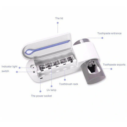 3-in-1 toothbrush holder with UV sterilizer and toothpaste dispenser, wall-mounted for space saving