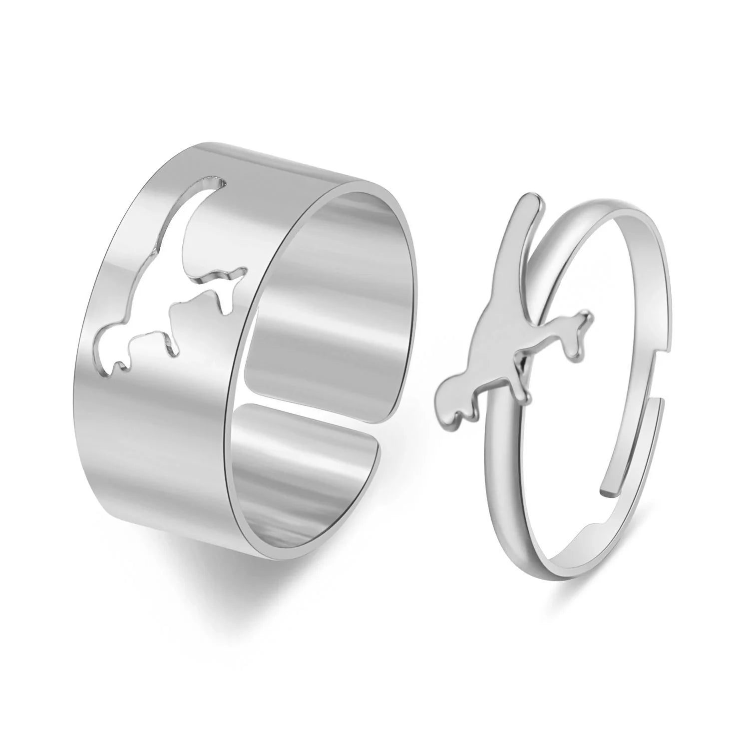 Punk style adjustable butterfly couple rings in gold and silver
