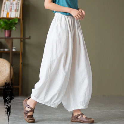 Women's sand-washed linen cotton bloomers in dark coffee, dark green, plain white, and jet black