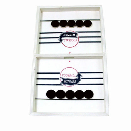 Premium solid wood puck slinging game with smooth playing surface and precision-engineered wooden pucks for interactive family fun