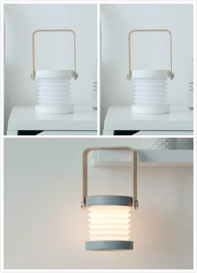Elegant foldable LED lamp with touch-controlled dimming, rechargeable battery, and modern design for home decor