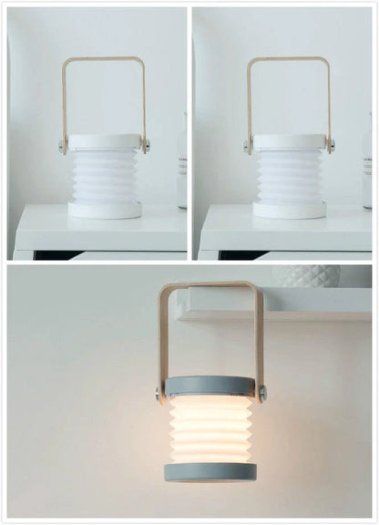 Elegant foldable LED lamp with touch-controlled dimming, rechargeable battery, and modern design for home decor