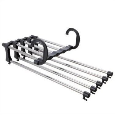 Sturdy and Stylish 5-Tier Pants Rack in Stainless Steel, Designed to Maximize Closet Space and Organize Pants, Jeans, and Trousers