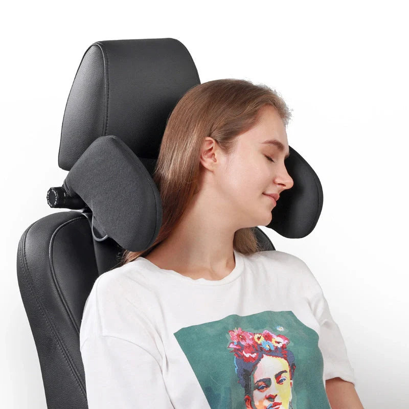 Adjustable car seat headrest pillow with memory foam for neck support during travel