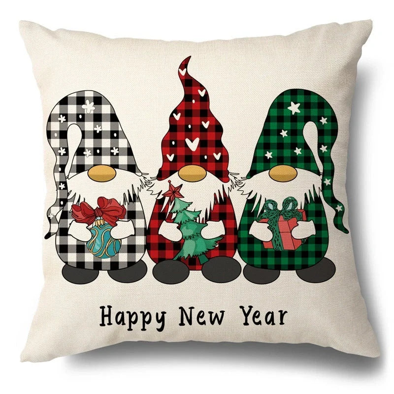 Christmas Hugging Pillowcase Flax Elk Design Sofa Cushion Cover with festive pattern