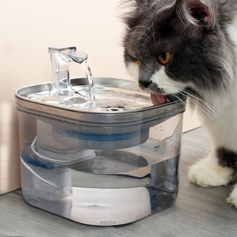 Stainless steel automatic pet water dispenser with 2-litre capacity and ultra-quiet pump