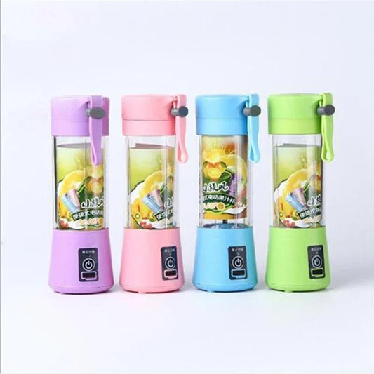 Portable USB-powered citrus juicer with stainless steel blades and durable plastic housing in various vibrant colours