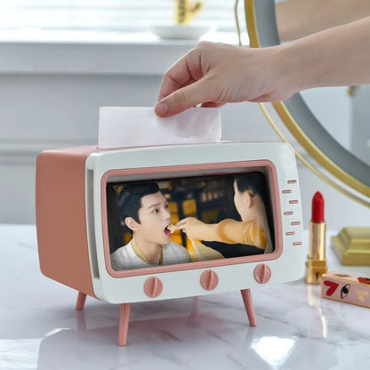 Stylish tissue box organiser with mobile phone holder in various colours for living room decor