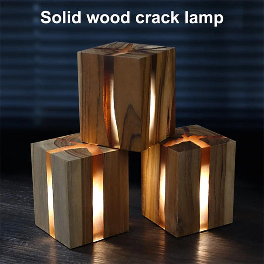 Adjustable wooden LED desk lamp with USB charging port in rustic brown finish