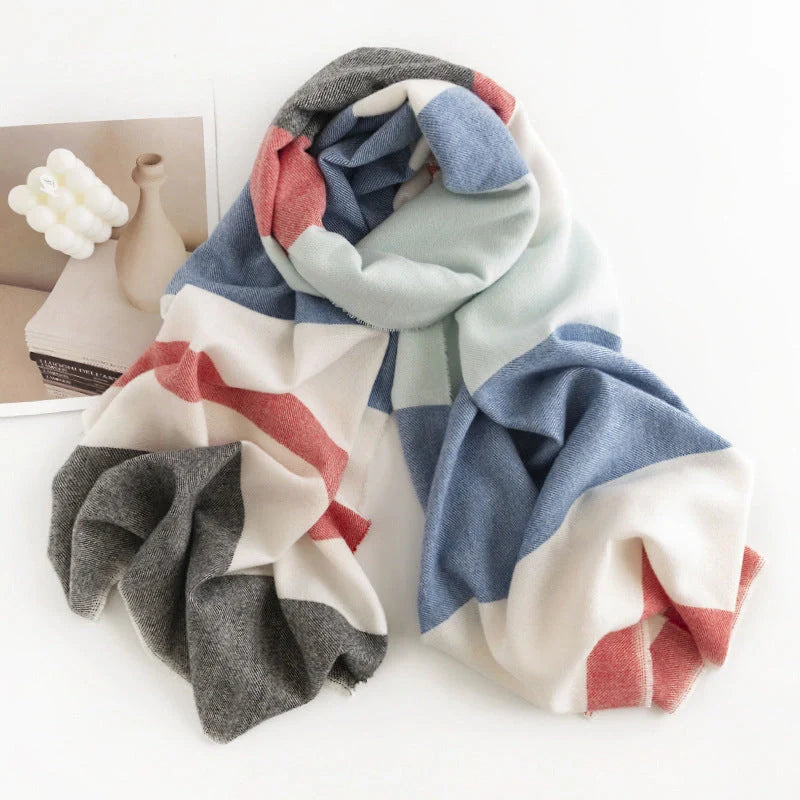 Herringbone pattern artificial cashmere scarf with tassel fringes
