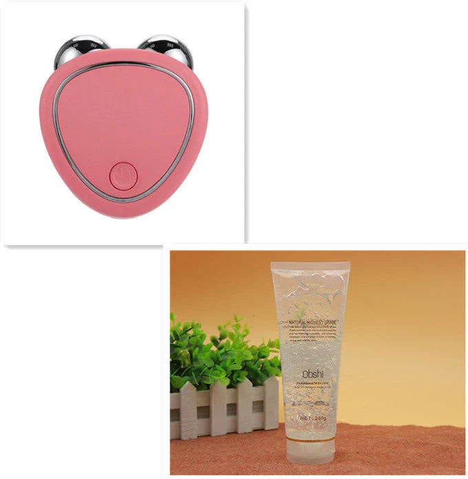 Portable facial micro-current beauty instrument with dual roller massager for lifting, firming, and reducing puffiness