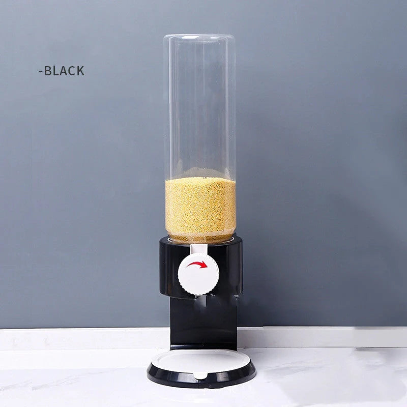 Airtight food storage bottles in white, blue, black, and pink, with transparent body and sealing lid