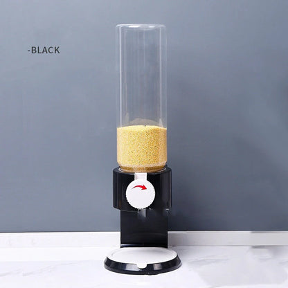 Airtight food storage bottles in white, blue, black, and pink, with transparent body and sealing lid