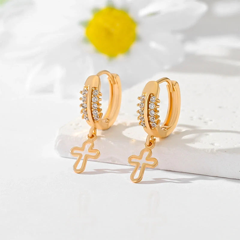 Gold-plated cross earrings in various colours for women