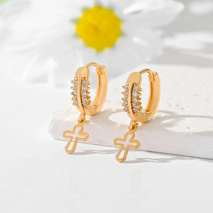Gold-plated cross earrings in various colours for women