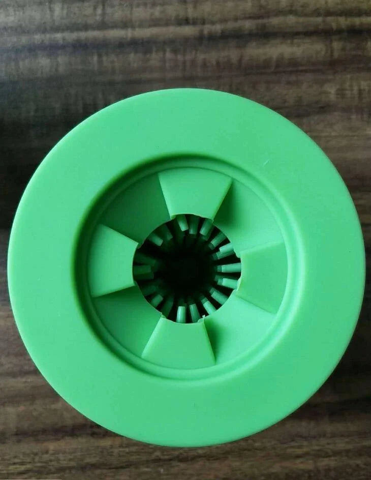 Silicone Dog Paw Washer Cup in various colors and sizes, featuring soft bristles for gentle cleaning.