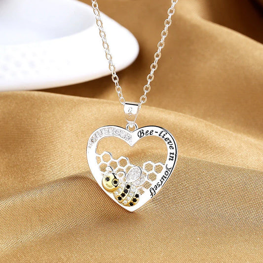Unique bee hive pendant necklace with hearts colour separation, pastoral style