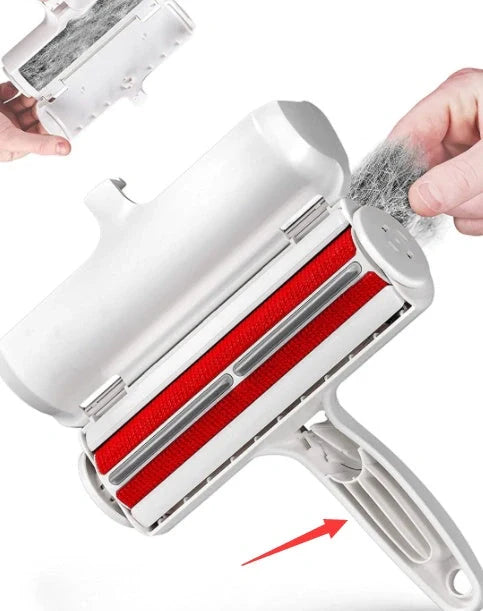 Durable ABS pet hair remover tool in red and blue for efficient cleaning of furniture and carpets