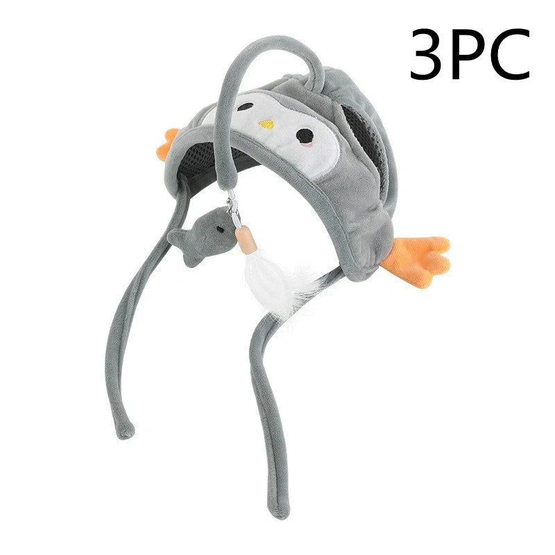 Adjustable head wearing feather funny cat stick toy for indoor play