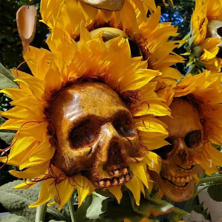 Eerie Sunflower Halloween Decoration with Skull-Shaped Blooms for Haunting Garden Display