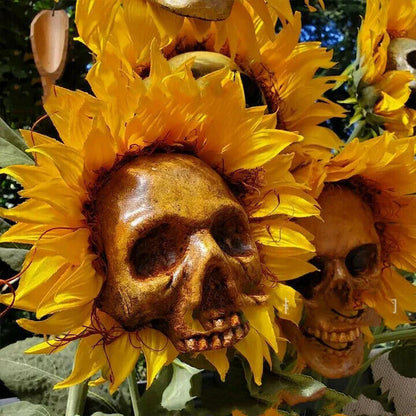 Eerie Sunflower Halloween Decoration with Skull-Shaped Blooms for Haunting Garden Display