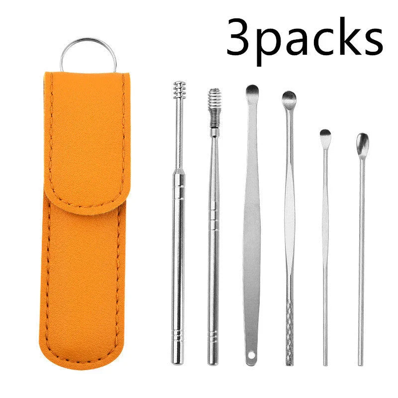 Premium stainless steel ear cleaner set with dual-headed spiral design and carrying case