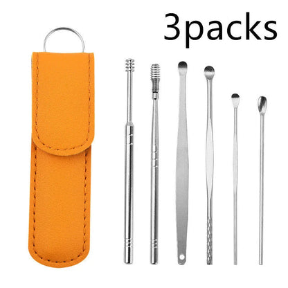 Premium stainless steel ear cleaner set with dual-headed spiral design and carrying case