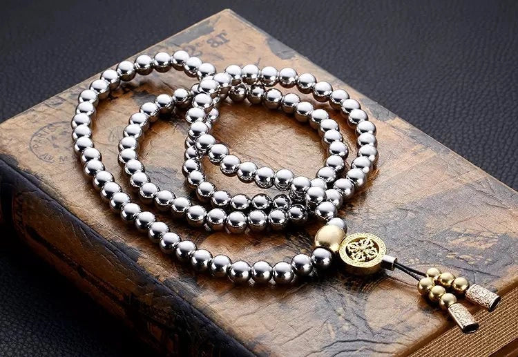 8MM Bead Bracelet with stainless steel beads and copper fittings, 48 cm length