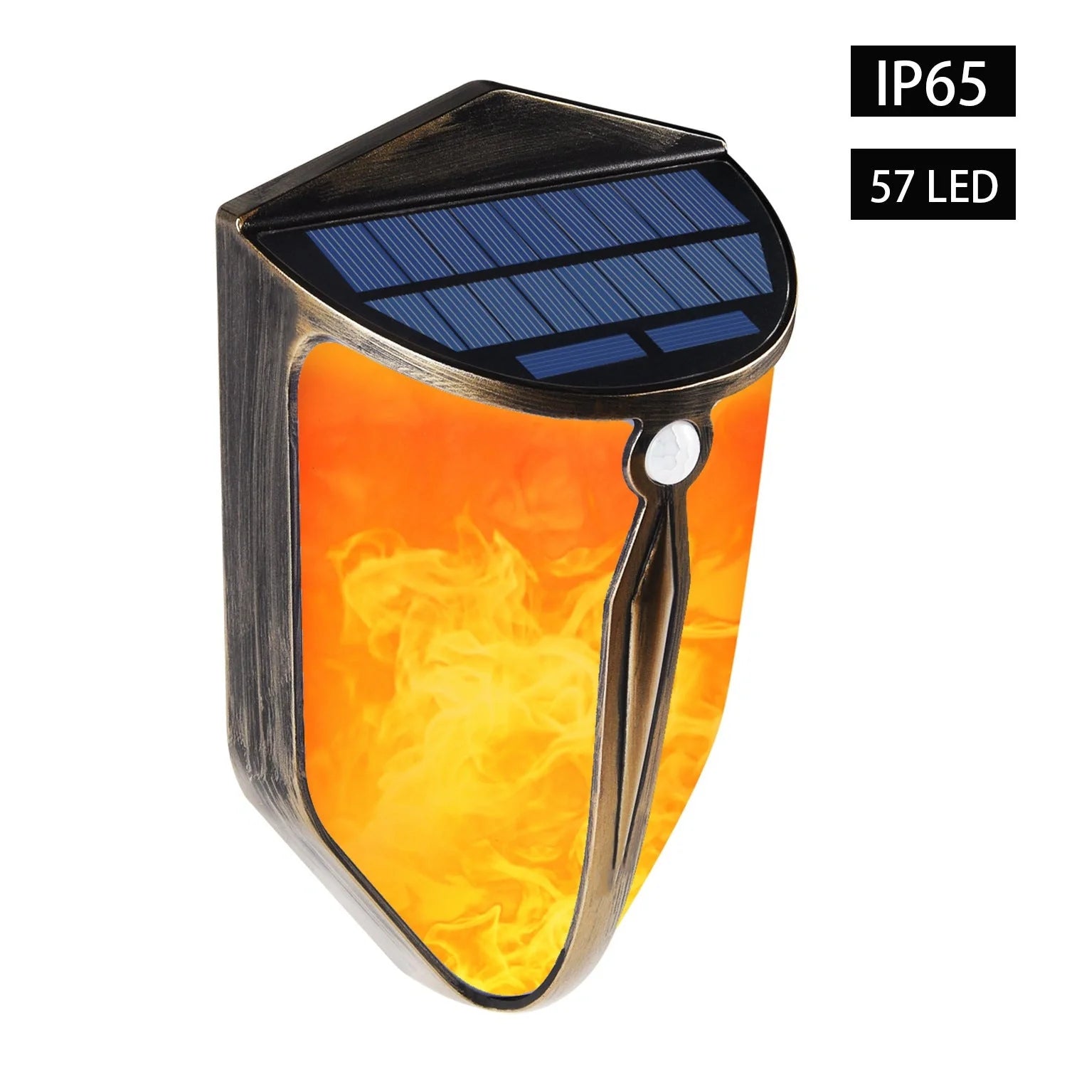Solar LED wall lamp with motion sensor in black and bronze for garden security