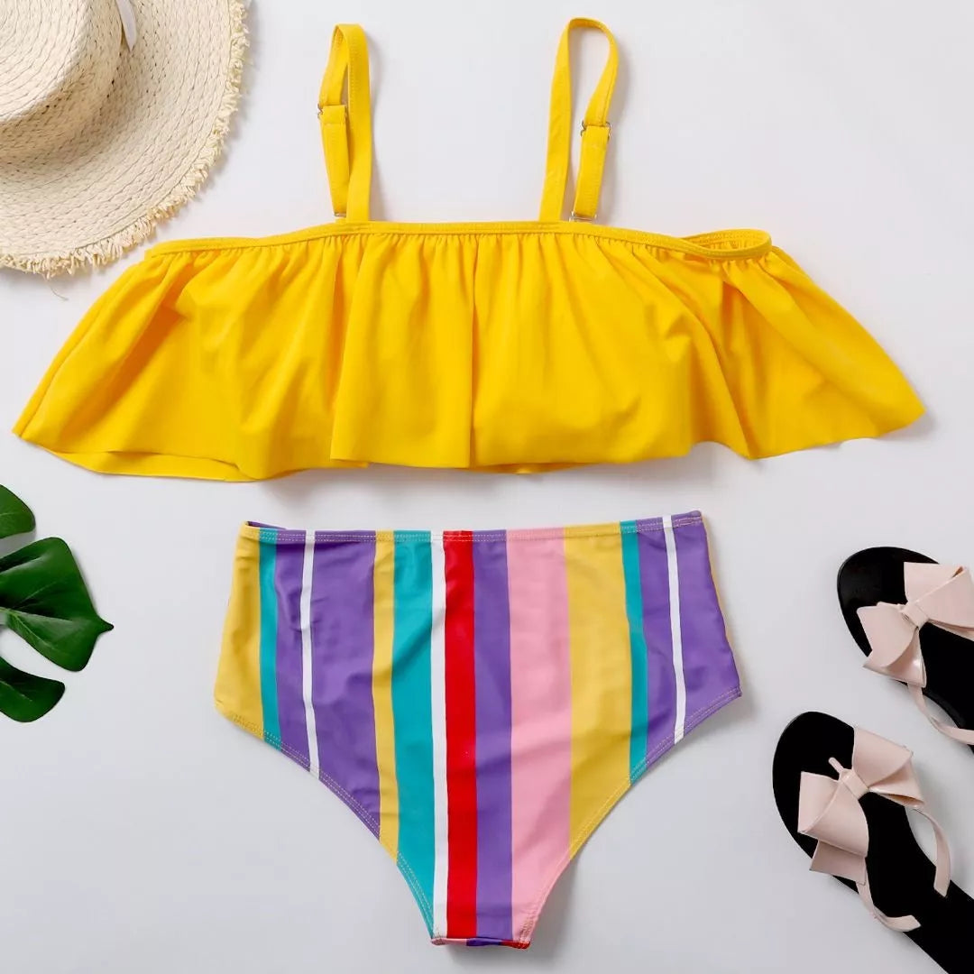 Women's plus size yellow swimsuit with flattering fit