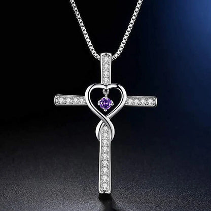 Elegant gold-plated Christian cross necklace with sparkling zircon and diamond gemstones