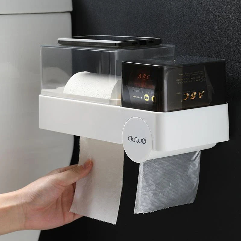 Versatile Waterproof Tissue Box with Integrated Toilet Paper Roll Dispenser for Convenient Bathroom Storage and Organization