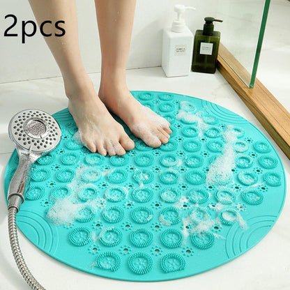 Premium PVC round shower mat with textured surface for massage and non-slip grip