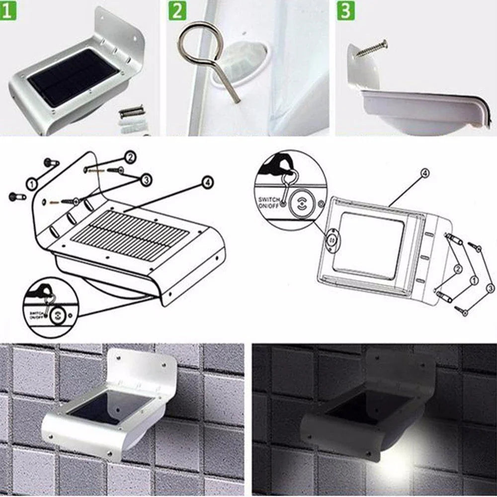 Solar-powered motion-activated outdoor light with bright LED illumination, weatherproof design, and automatic sensor activation