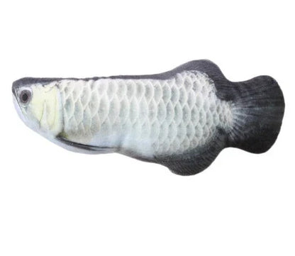 Soft, durable and realistic cat plush toy in the shape of a fish pillow, available in various sizes and designs.