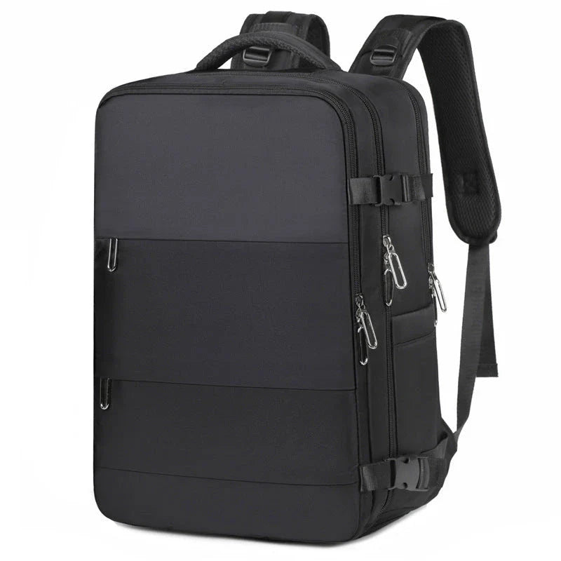 Spacious women's travel backpack with dry and wet compartments, waterproof construction, and comfortable air-cushioned harness