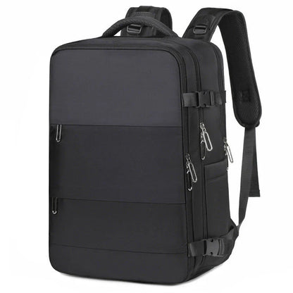 Spacious women's travel backpack with dry and wet compartments, waterproof construction, and comfortable air-cushioned harness