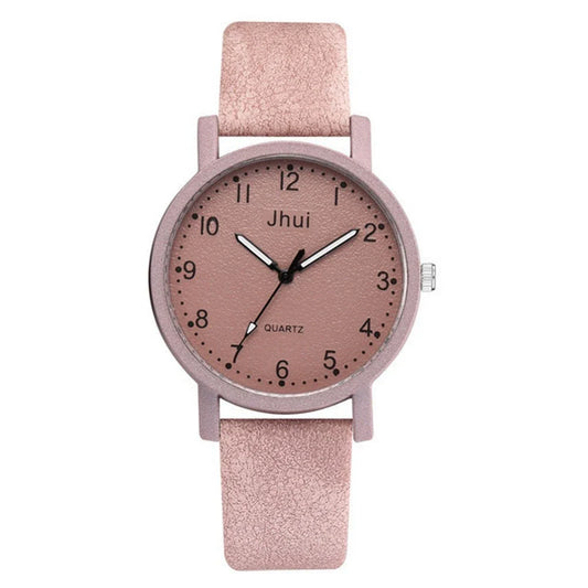 Stylish analog quartz watch for women with stainless steel clasp and PU leather strap in various colors