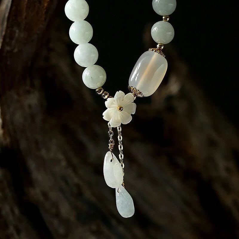 Elegant Shell Flower Jade Water Drop Bracelet with natural jadeite and shells