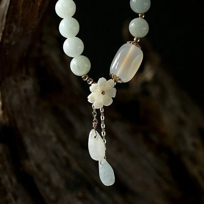 Elegant Shell Flower Jade Water Drop Bracelet with natural jadeite and shells